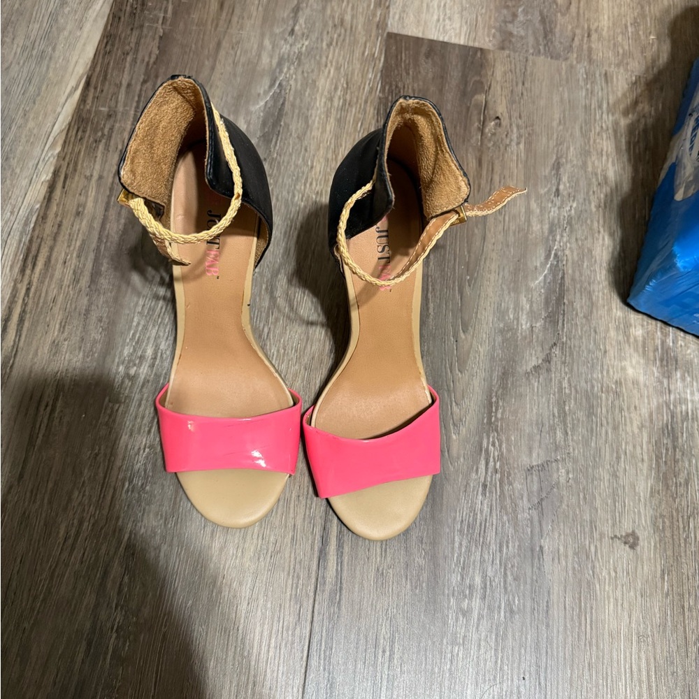 JustFab Pink and Tan Heels with Two-Tone Design